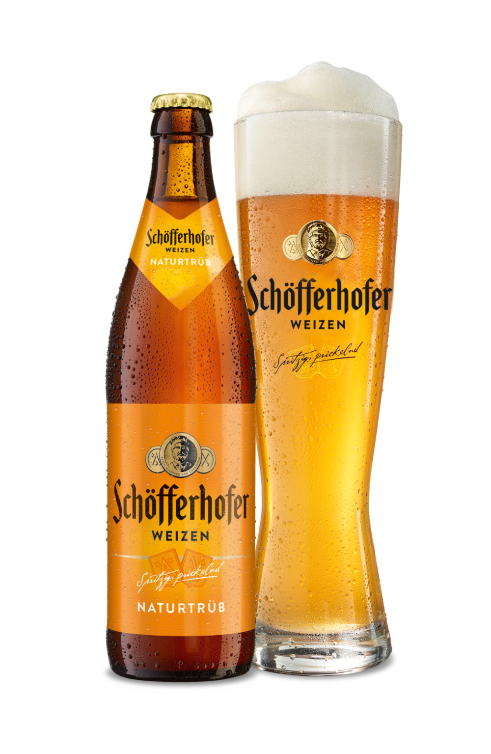 Eine Bierflasche und ein Glas gefüllt mit schaumigem Weizenbier stehen nebeneinander.